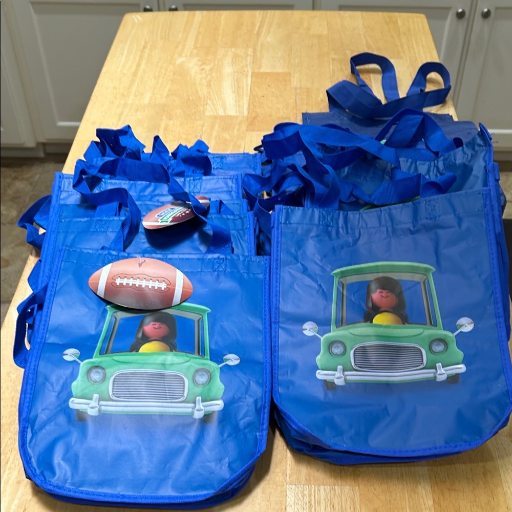 Blue Kids Tote Bag with Car Design Bundle of 12